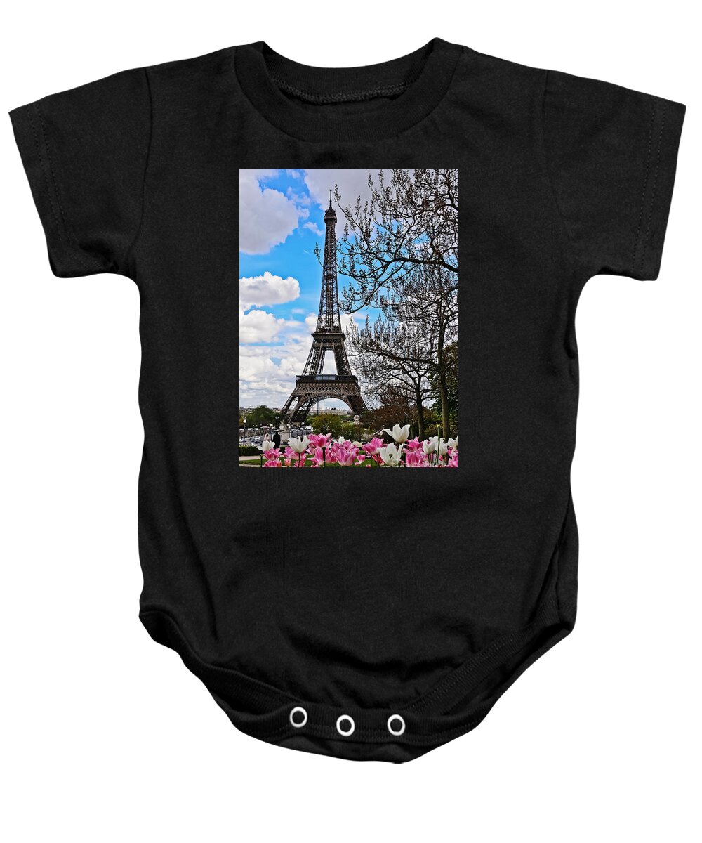 Travel Baby Onesie featuring the photograph Eiffel Tower in Spring by Elvis Vaughn