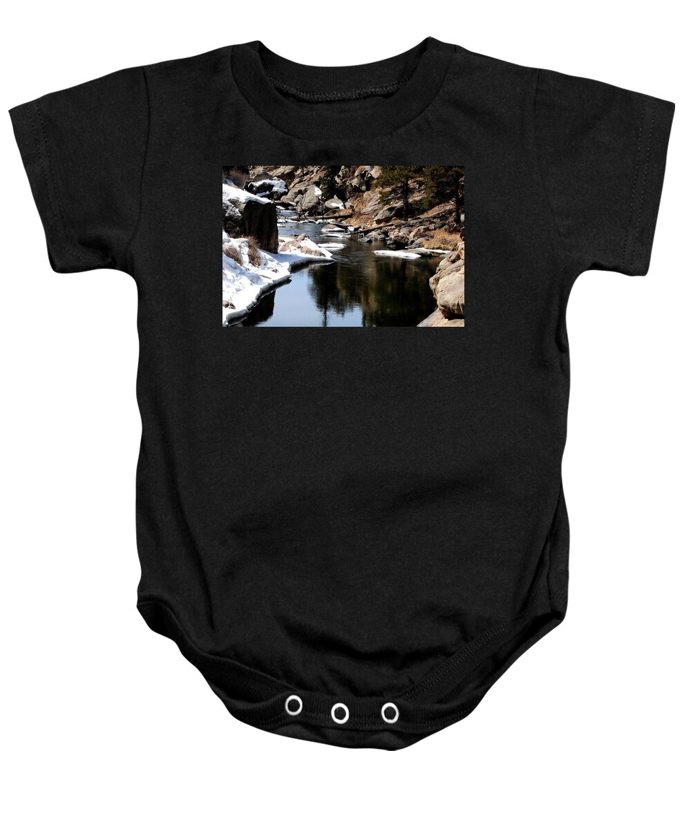 Colorado Baby Onesie featuring the photograph Eleven Mile Canyon in Winter by Marilyn Burton