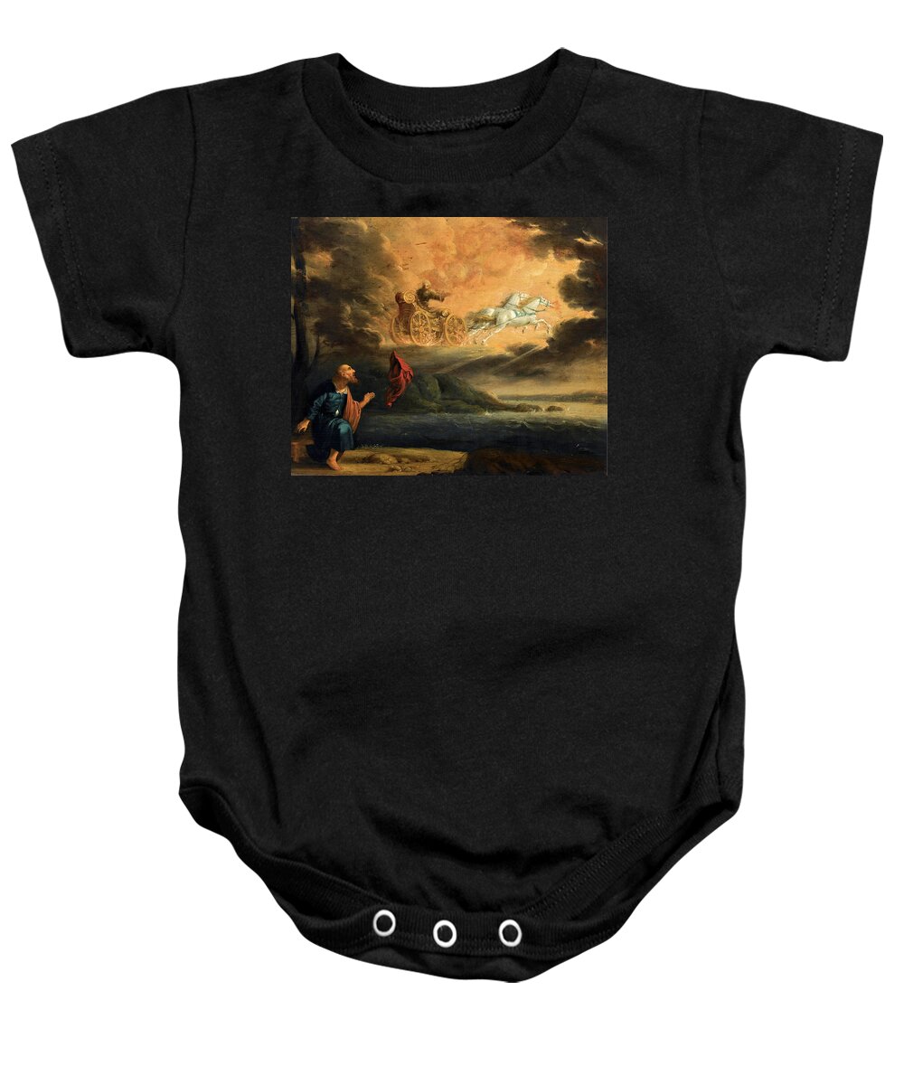 Pieter Symonsz Potter Baby Onesie featuring the painting Elijah taken up into Heaven in the Chariot of Fire by Pieter Symonsz Potter