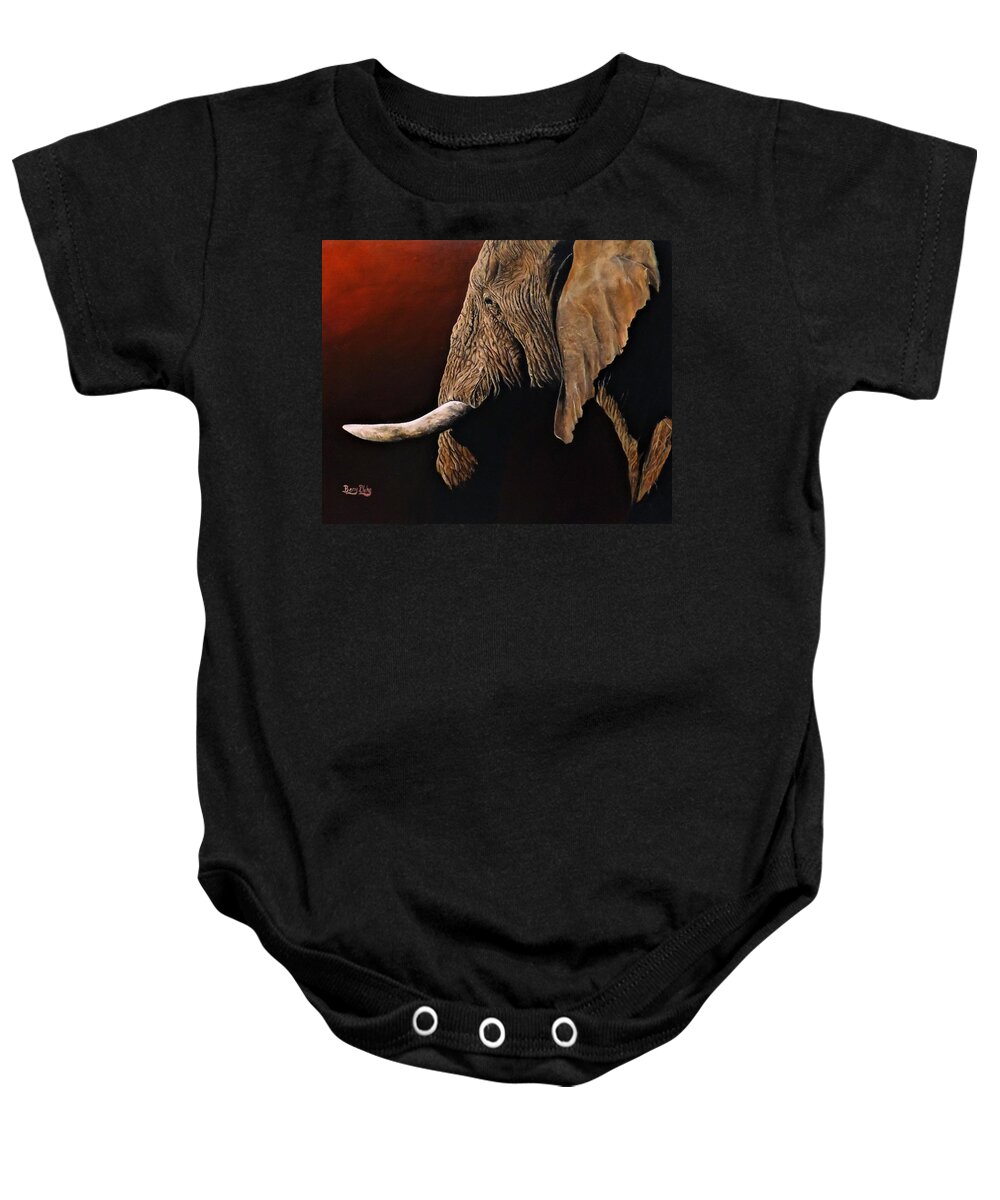 Elephant Baby Onesie featuring the painting End of Day by Barry BLAKE
