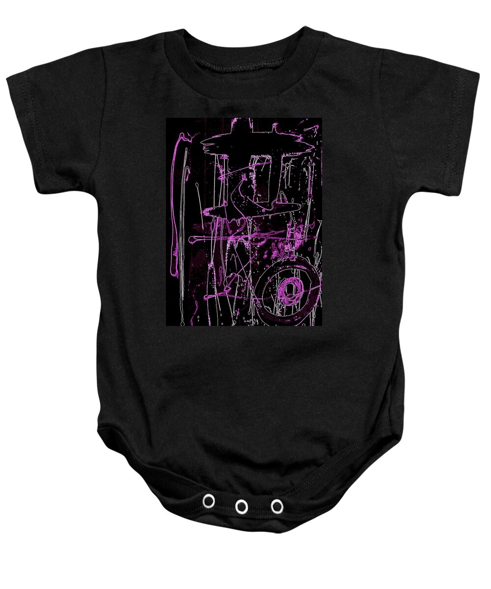 Fuschia Black And White Baby Onesie featuring the painting Exo Fuschia 8293 by Cleaster Cotton