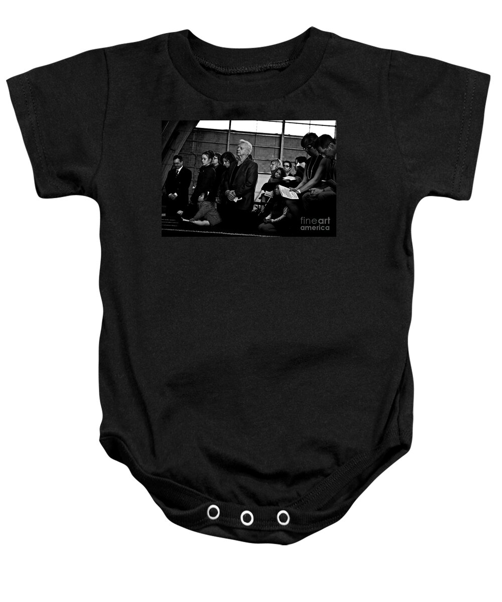 Black And White Baby Onesie featuring the photograph Faithful Fatherhood by Frank J Casella