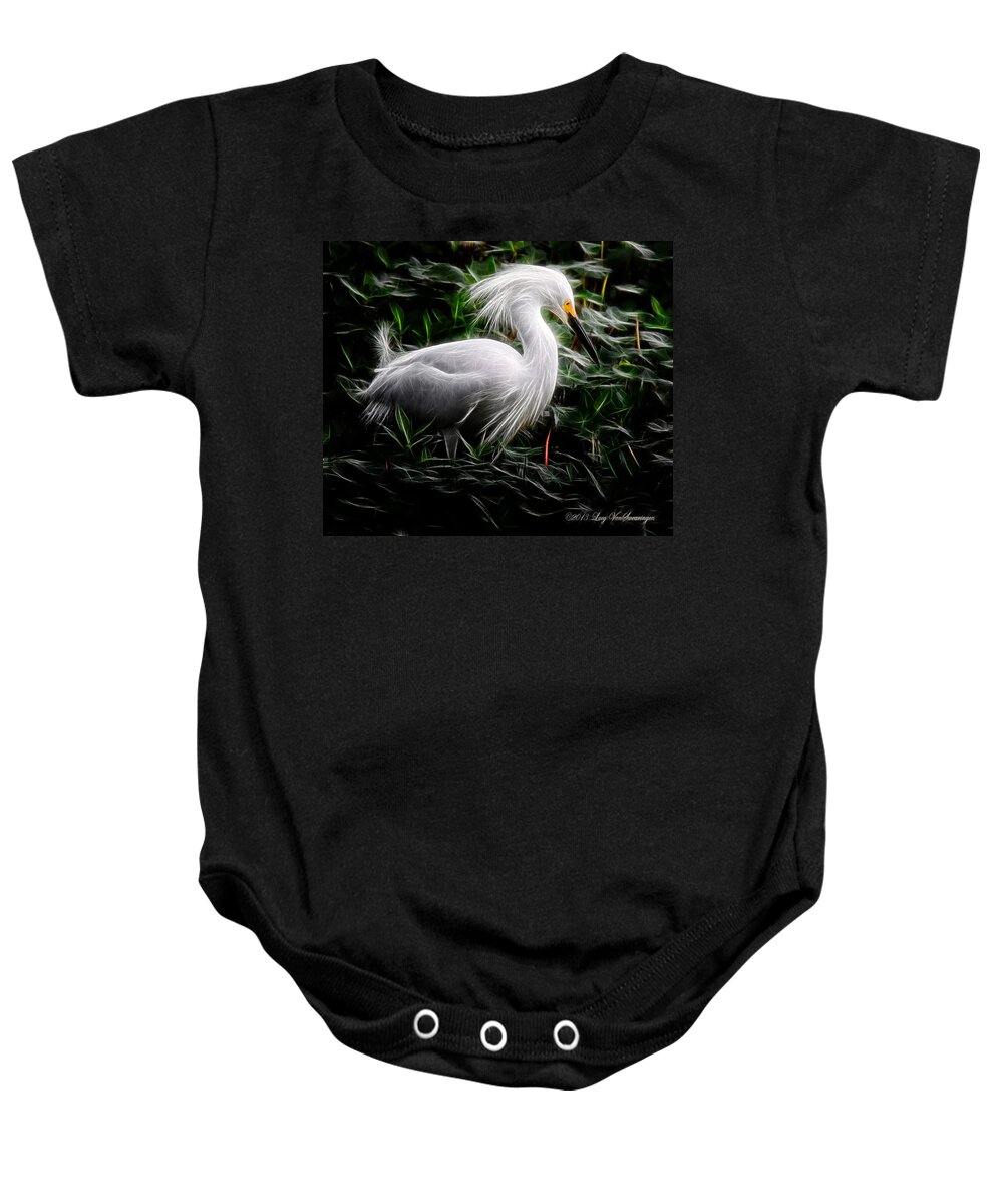 Egret Baby Onesie featuring the photograph Fancy Feathers by Lucy VanSwearingen