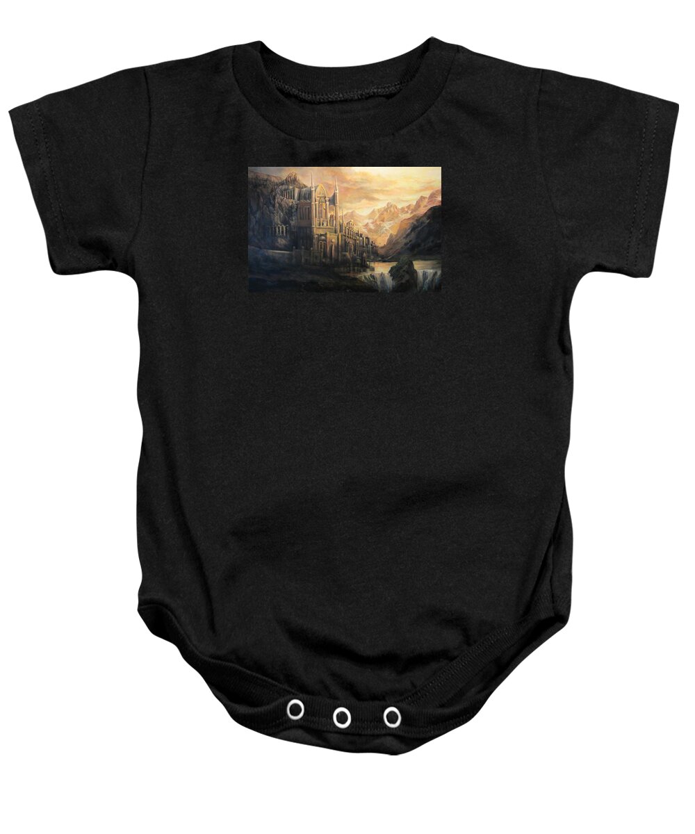 Fantasy Baby Onesie featuring the painting Fantasy Study by Donna Tucker