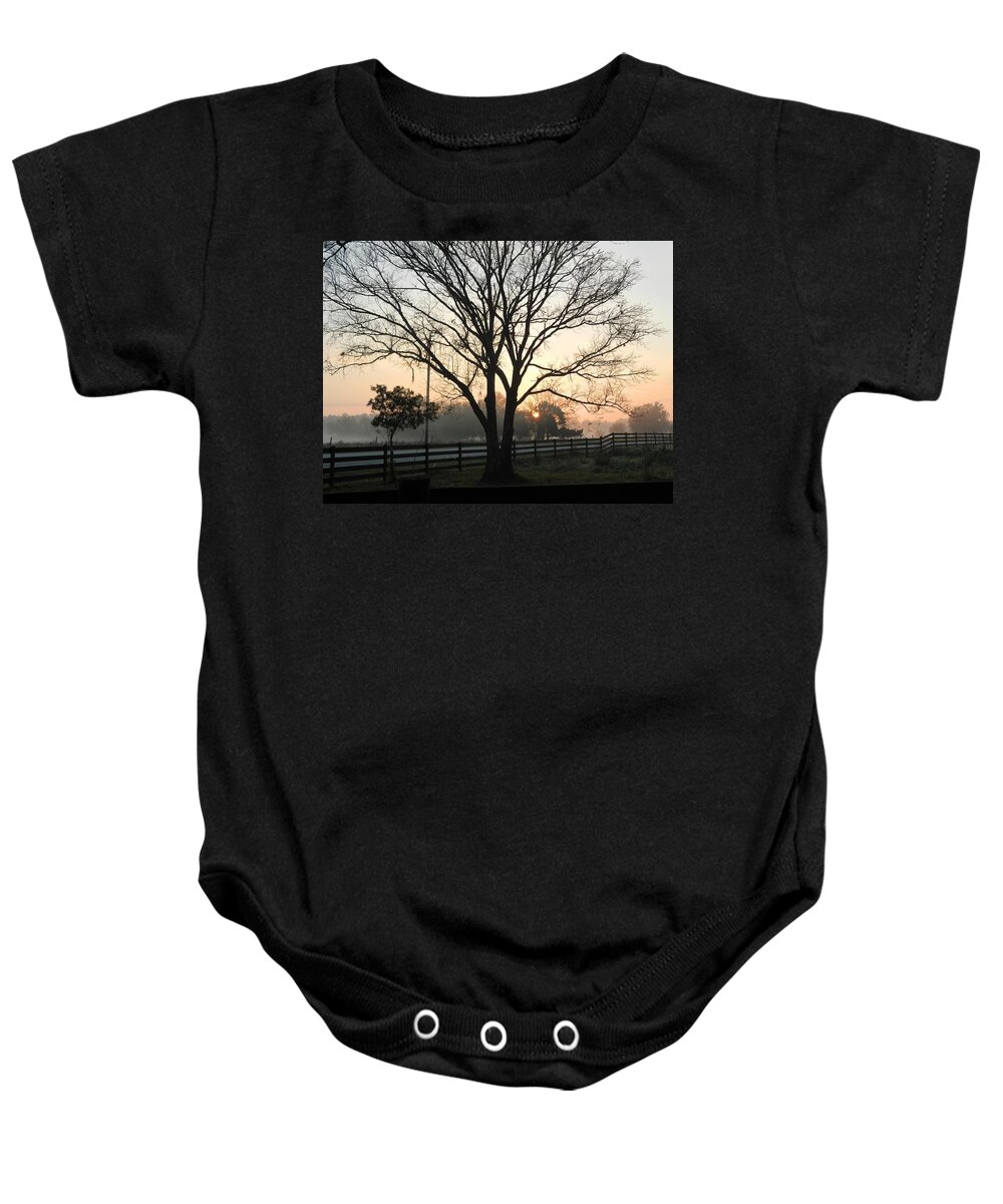 Sunrise Baby Onesie featuring the photograph Farm Sunrise by George Pedro