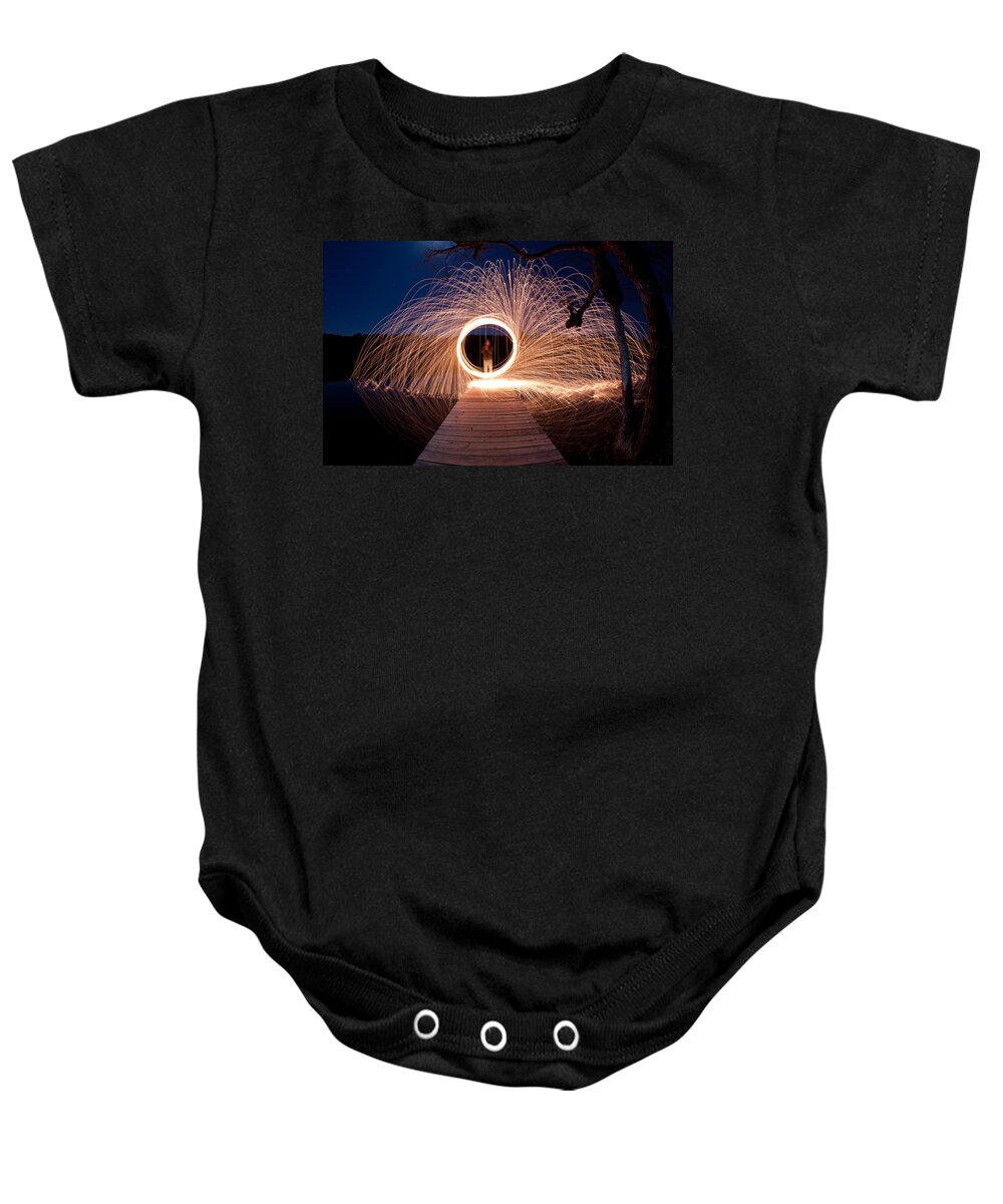 Steel Wool Photographs Baby Onesie featuring the photograph Fire Shower by Shirley Radabaugh