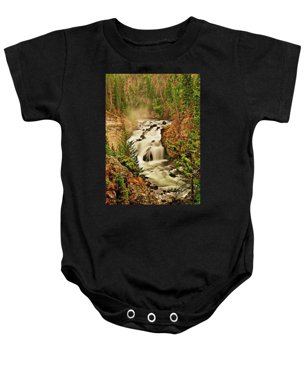 Firehole Falls Baby Onesie featuring the photograph Firehole Falls by Greg Norrell