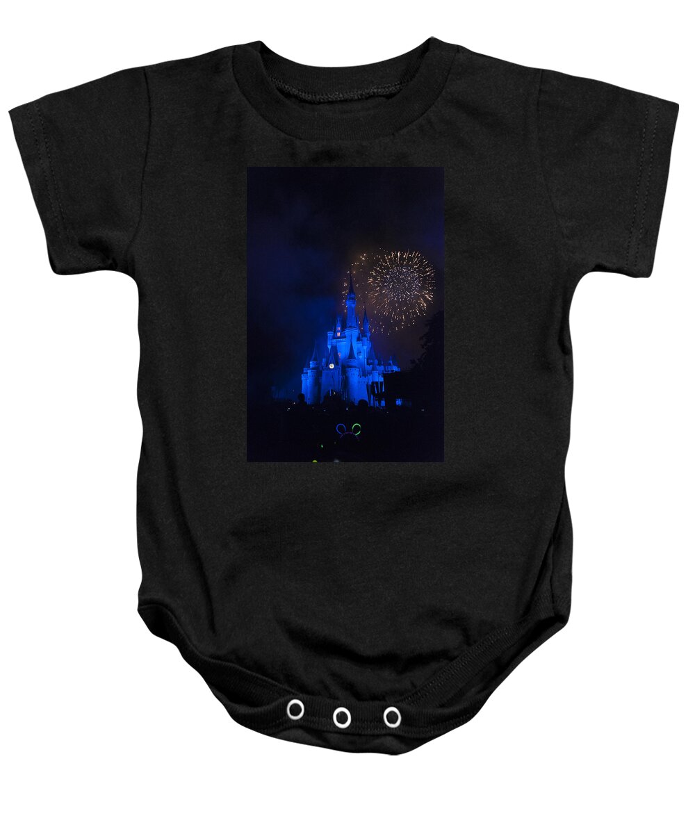 Disney World Baby Onesie featuring the photograph Fireworks-0759 by David Lange