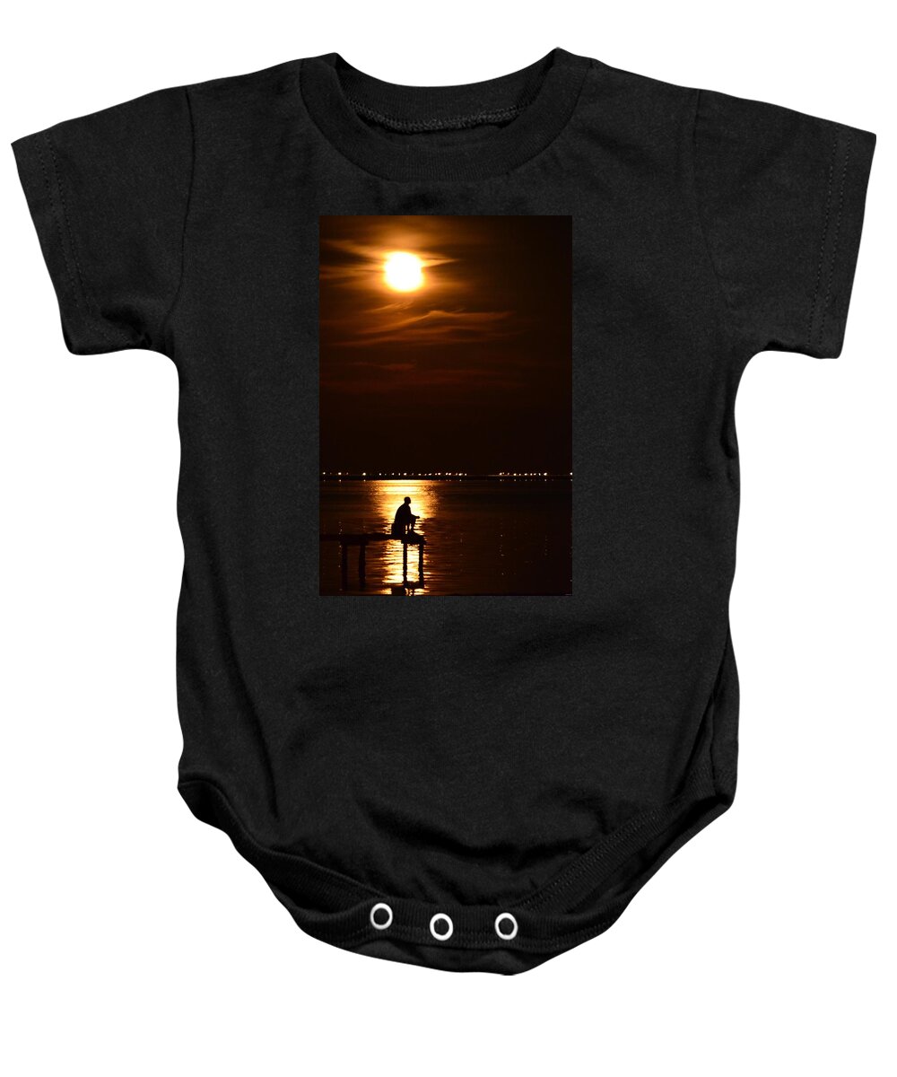 Fisherman Baby Onesie featuring the photograph Fishing by Moonlight01 by Jeff at JSJ Photography