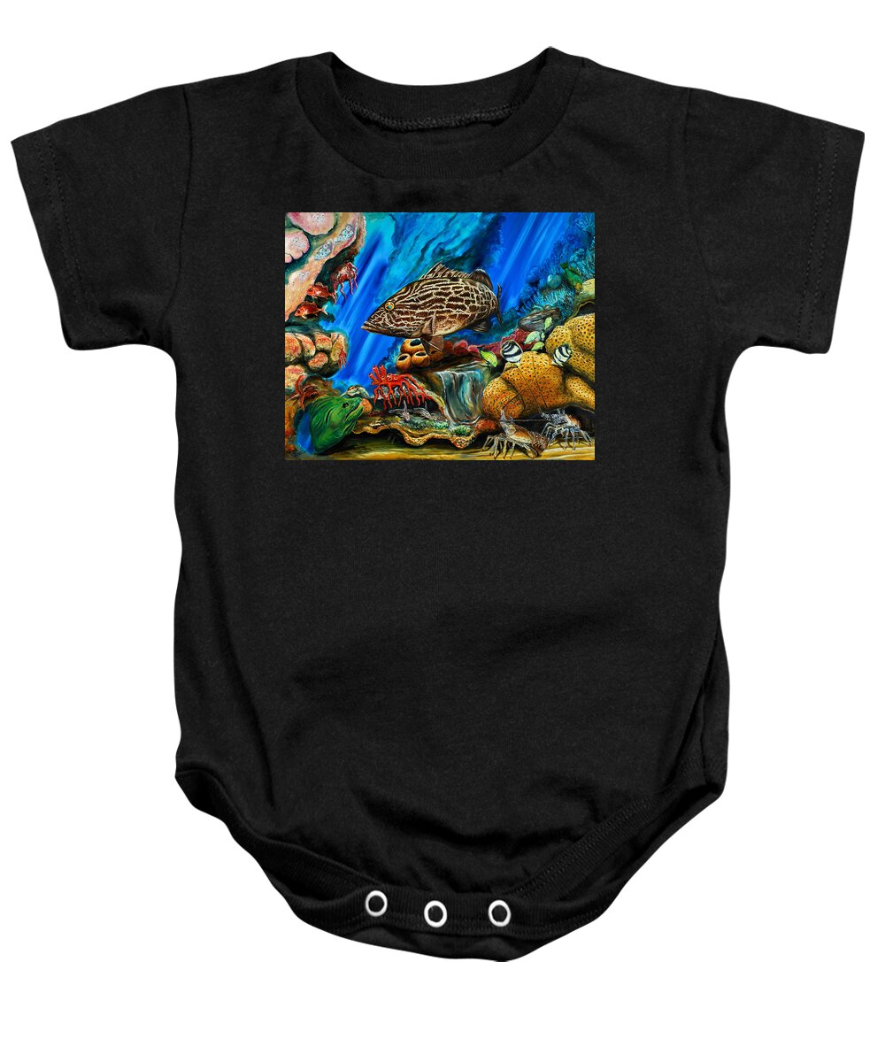 Grouper Art Baby Onesie featuring the painting Fishtank by Steve Ozment