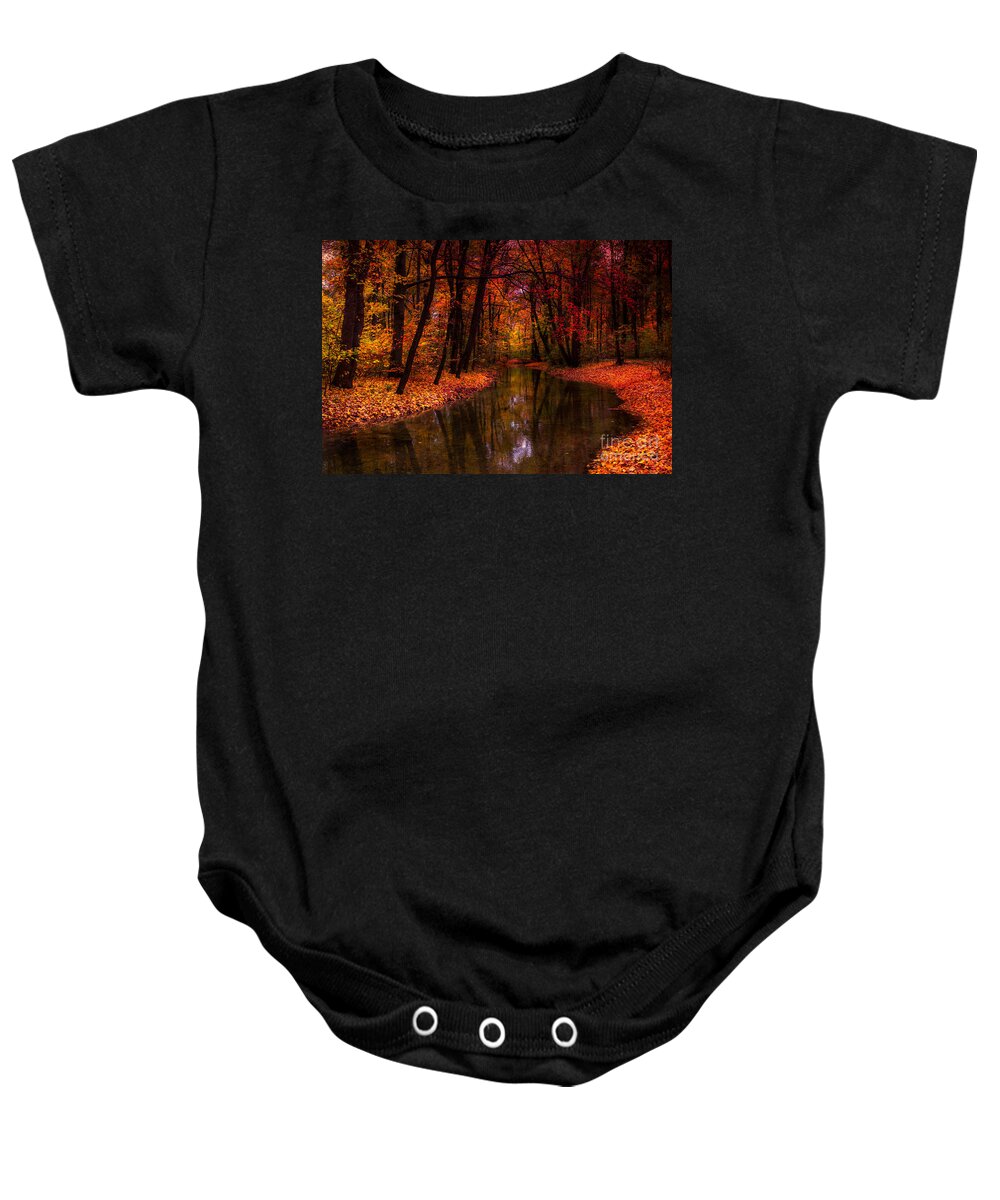 Autumn Baby Onesie featuring the photograph Flowing Through The Colors Of Fall by Hannes Cmarits