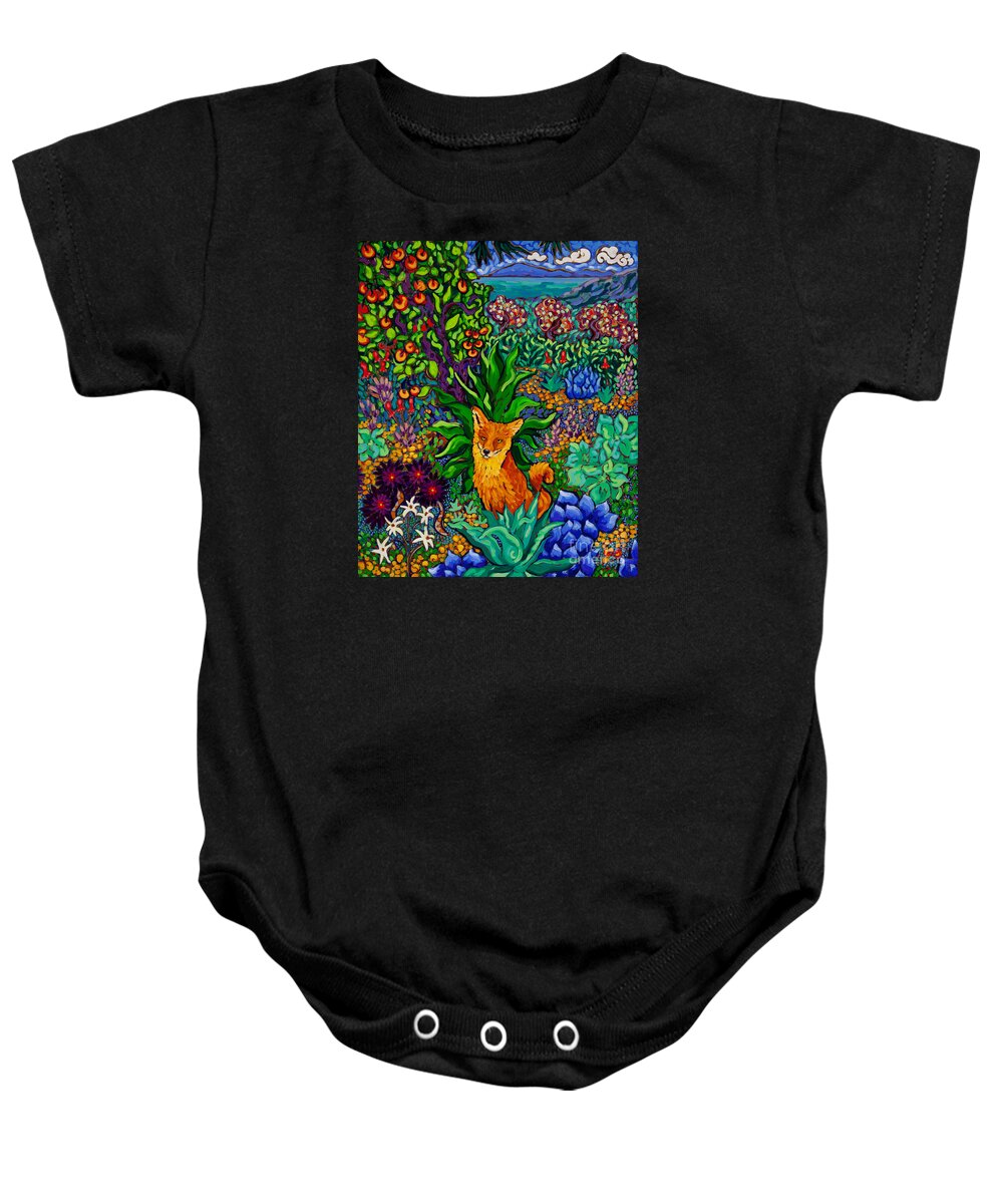Fox Baby Onesie featuring the painting Fox in Foliage by Cathy Carey