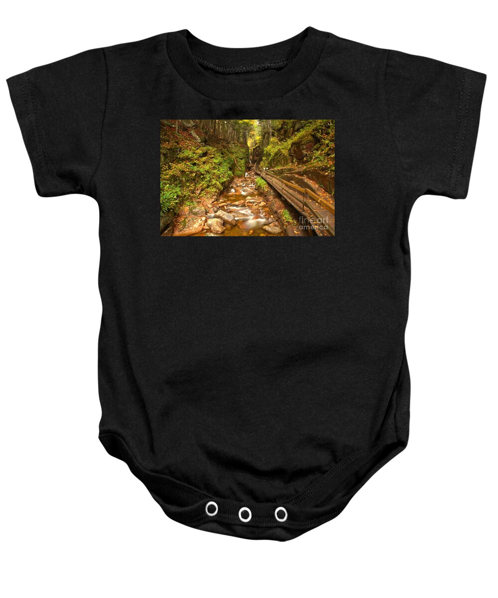 Flume Gorge Baby Onesie featuring the photograph Franconia Notch Flume Gorge New Hampshire by Adam Jewell