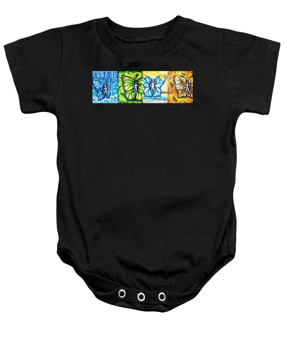Winter Baby Onesie featuring the painting Free as the Seasons Series Collage by Shana Rowe Jackson