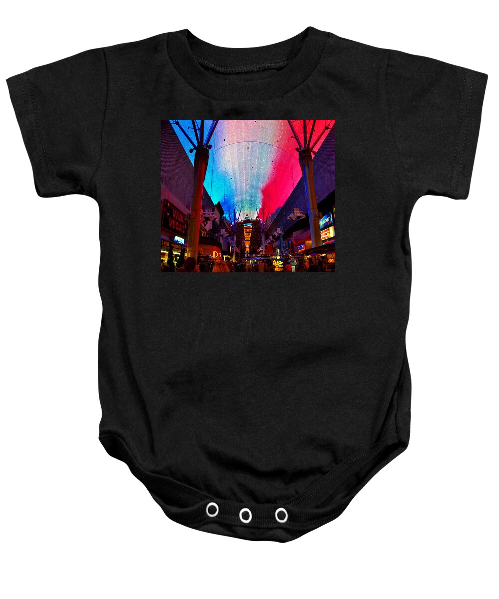 Fremont Street Experience Las Vegas Nevada Baby Onesie featuring the photograph Fremont Street Flyover by David Lee Thompson