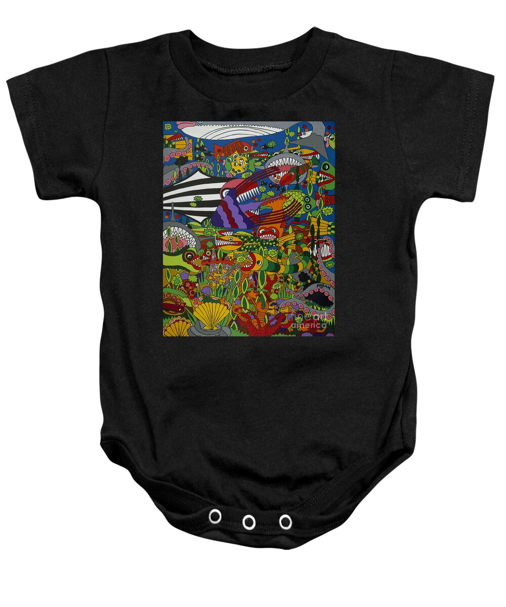 Fish Baby Onesie featuring the painting Frenzy by Rojax Art