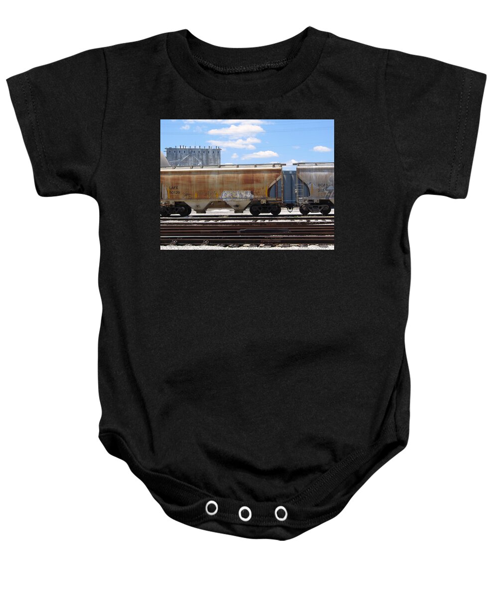 Train Baby Onesie featuring the photograph Frieght Train Cars 7 by Anita Burgermeister