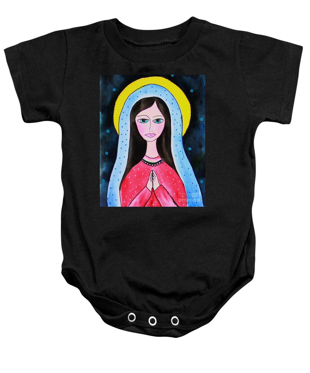 Mary Baby Onesie featuring the painting Full of Grace by Melinda Etzold