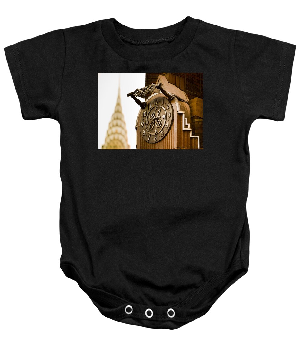 Clock Baby Onesie featuring the photograph General Electric Building 2 by David Smith