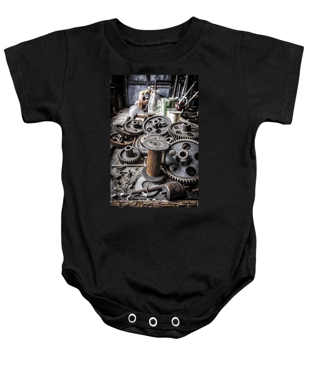 Gears Baby Onesie featuring the photograph Geared out by Rob Dietrich