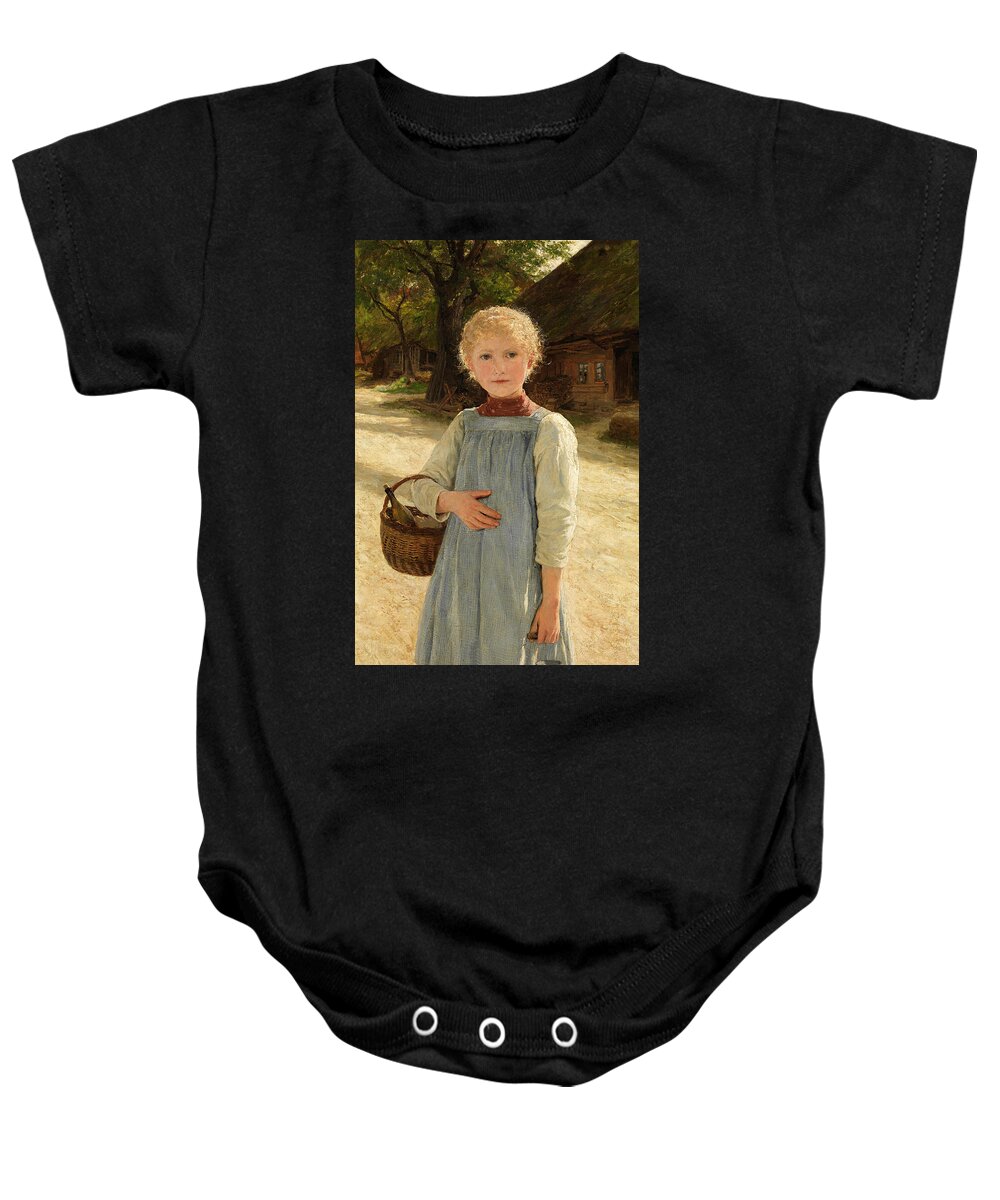 Albert Anker Baby Onesie featuring the painting Girl with milk jug and basket by Albert Anker