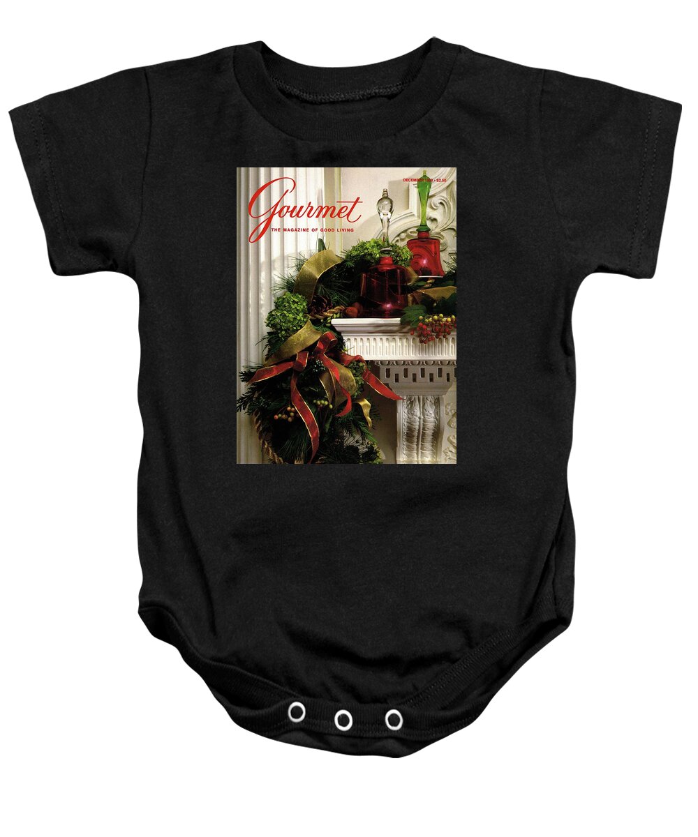 Decorative Art Baby Onesie featuring the photograph Gourmet Magazine Cover Featuring Christmas Garland by Romulo Yanes