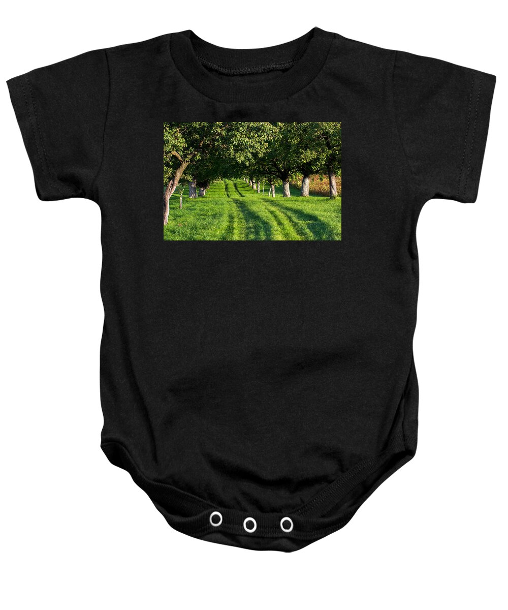 Alley Baby Onesie featuring the photograph Grassy Street Through Alley by Andreas Berthold