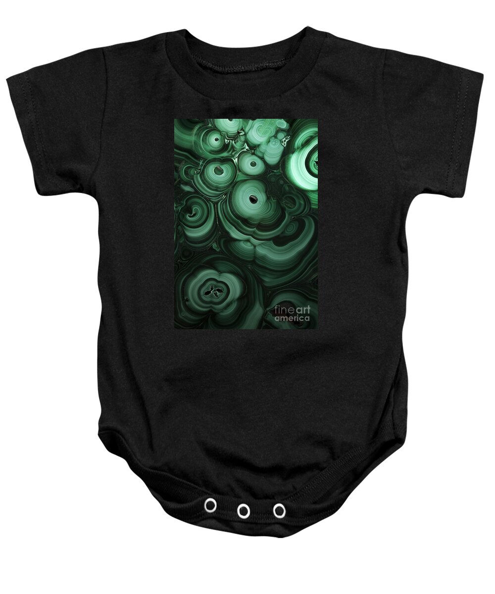 Green Baby Onesie featuring the photograph Green patterns of malachite by Jaroslaw Blaminsky