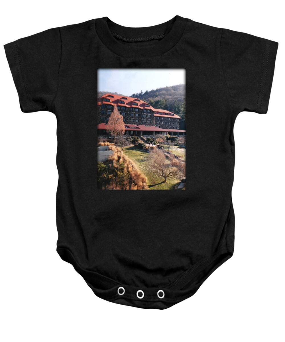 Top Baby Onesie featuring the photograph Grove Park Inn in Early Winter by Paulette B Wright