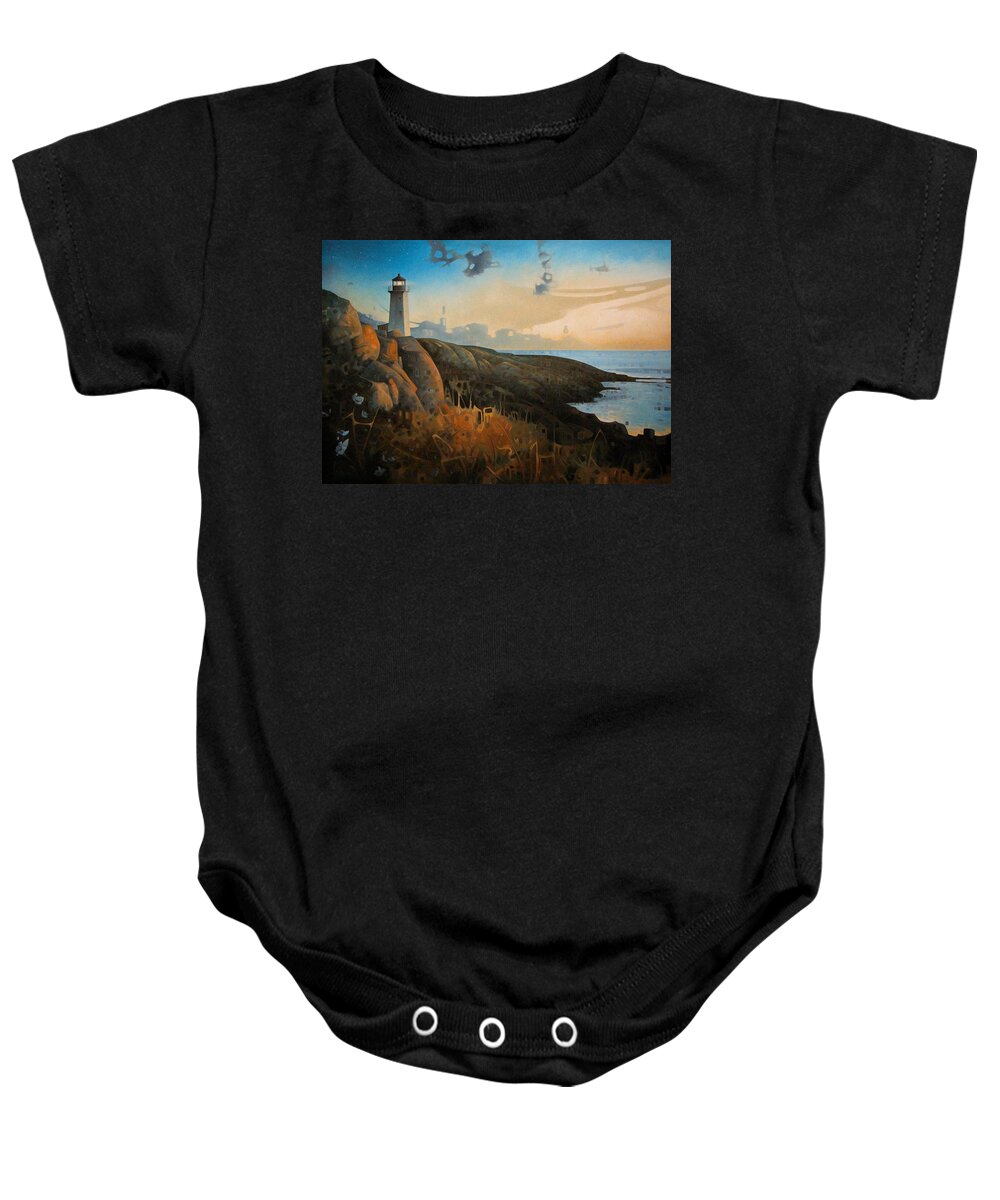 Lighthouse Baby Onesie featuring the painting Guided By A Light by T S Carson