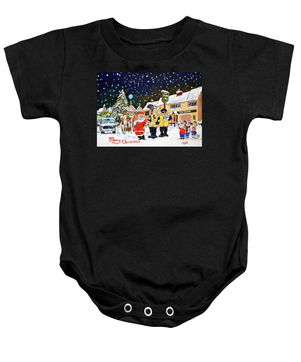 Christmas Card Baby Onesie featuring the painting Happy Christmas by Barry BLAKE
