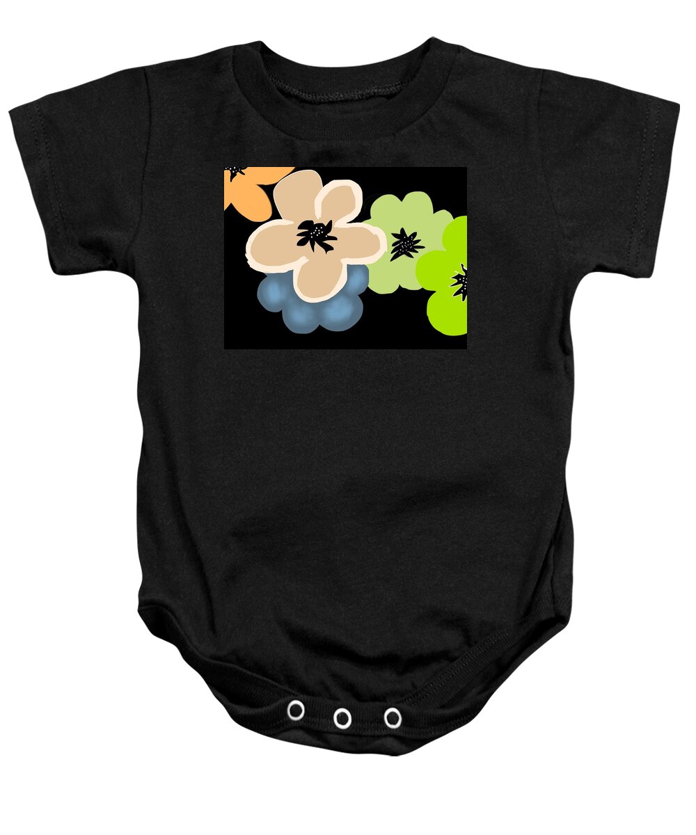 Floral Baby Onesie featuring the digital art Happy Flowers Blue by Christine Fournier
