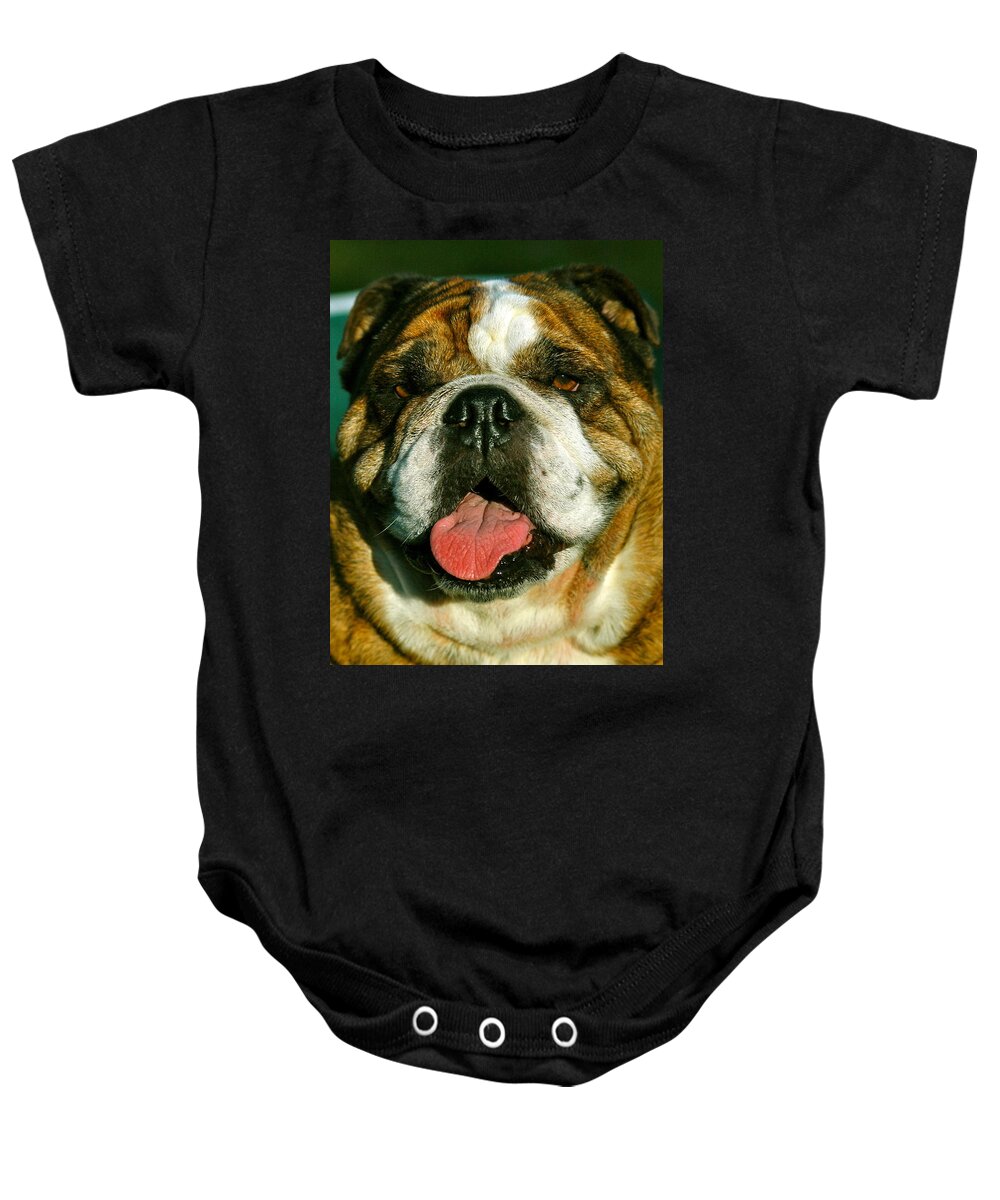 Dogs Baby Onesie featuring the photograph Happy the english bulldog by Lehua Pekelo-Stearns