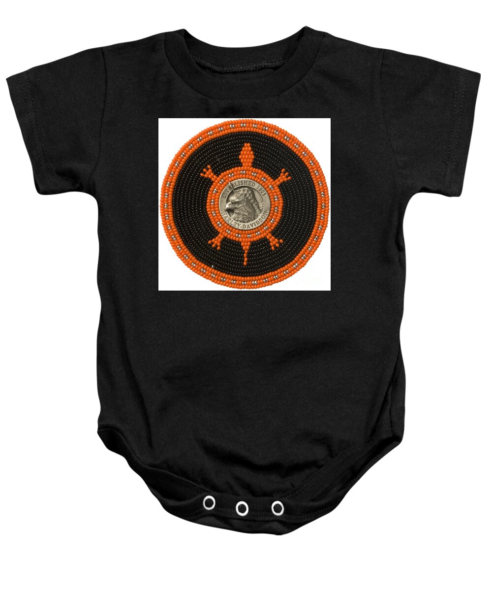 Turtle Baby Onesie featuring the mixed media Harley Davidson ill by Douglas Limon