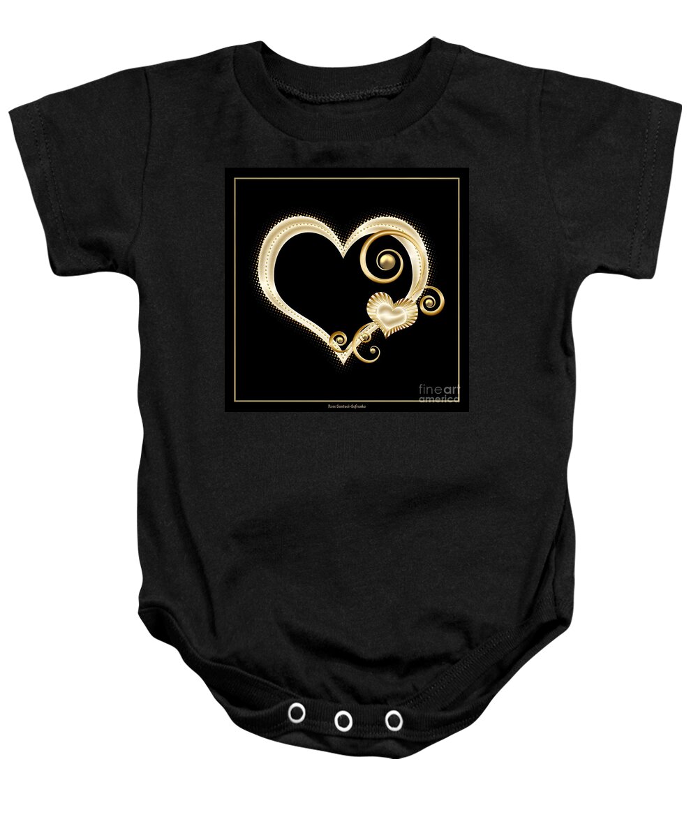 Golden Heart Baby Onesie featuring the digital art Hearts in Gold and Ivory on Black by Rose Santuci-Sofranko