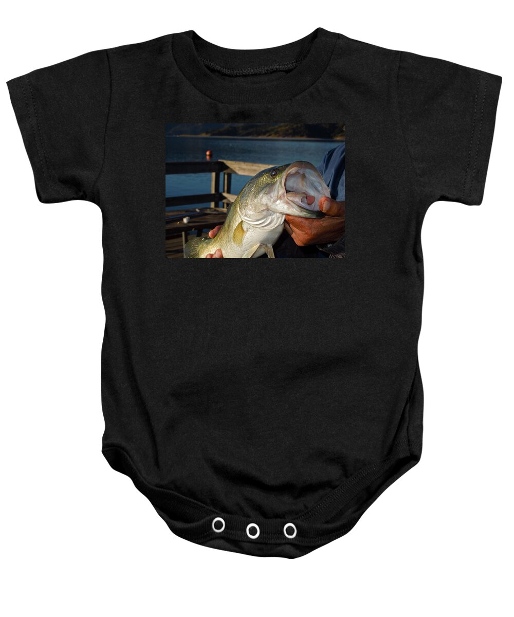 Fish Baby Onesie featuring the photograph Here Is Dinner by Diana Hatcher