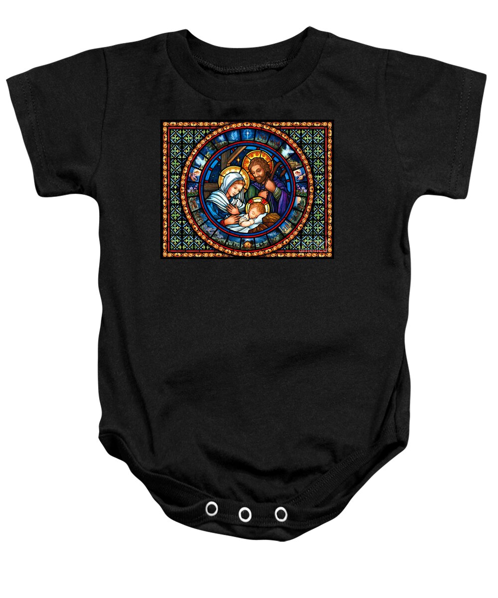 Holy Baby Onesie featuring the painting Holy Family Christmas Story by Randy Wollenmann
