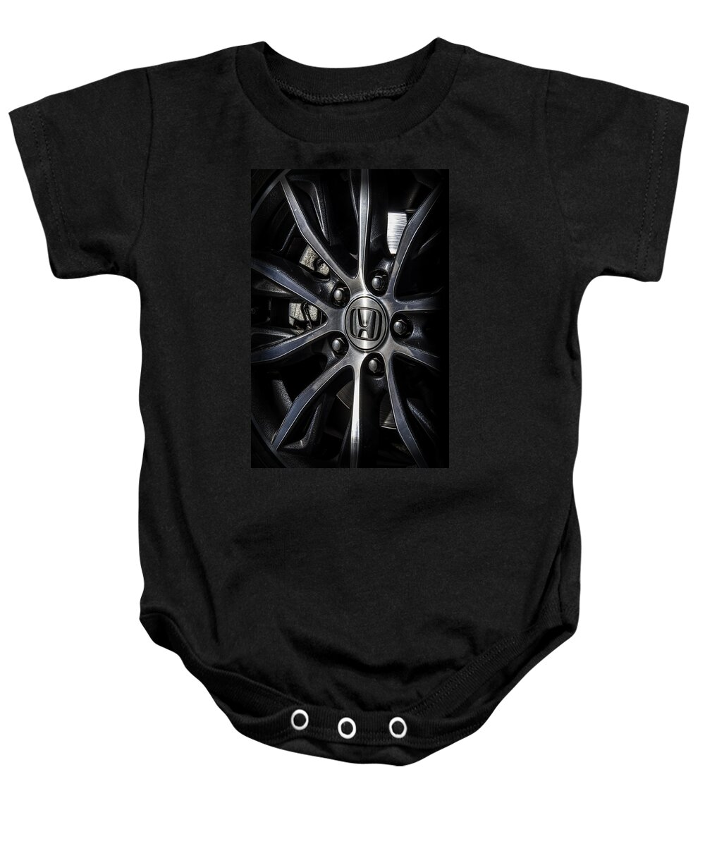 Auto Baby Onesie featuring the photograph Honda wheel by Paulo Goncalves