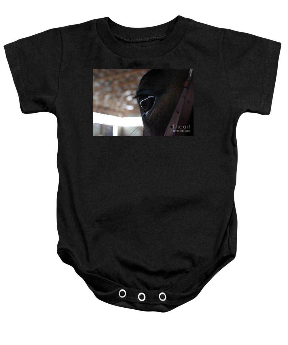 Horse Baby Onesie featuring the photograph Horse Eye from Behind by Janice Byer