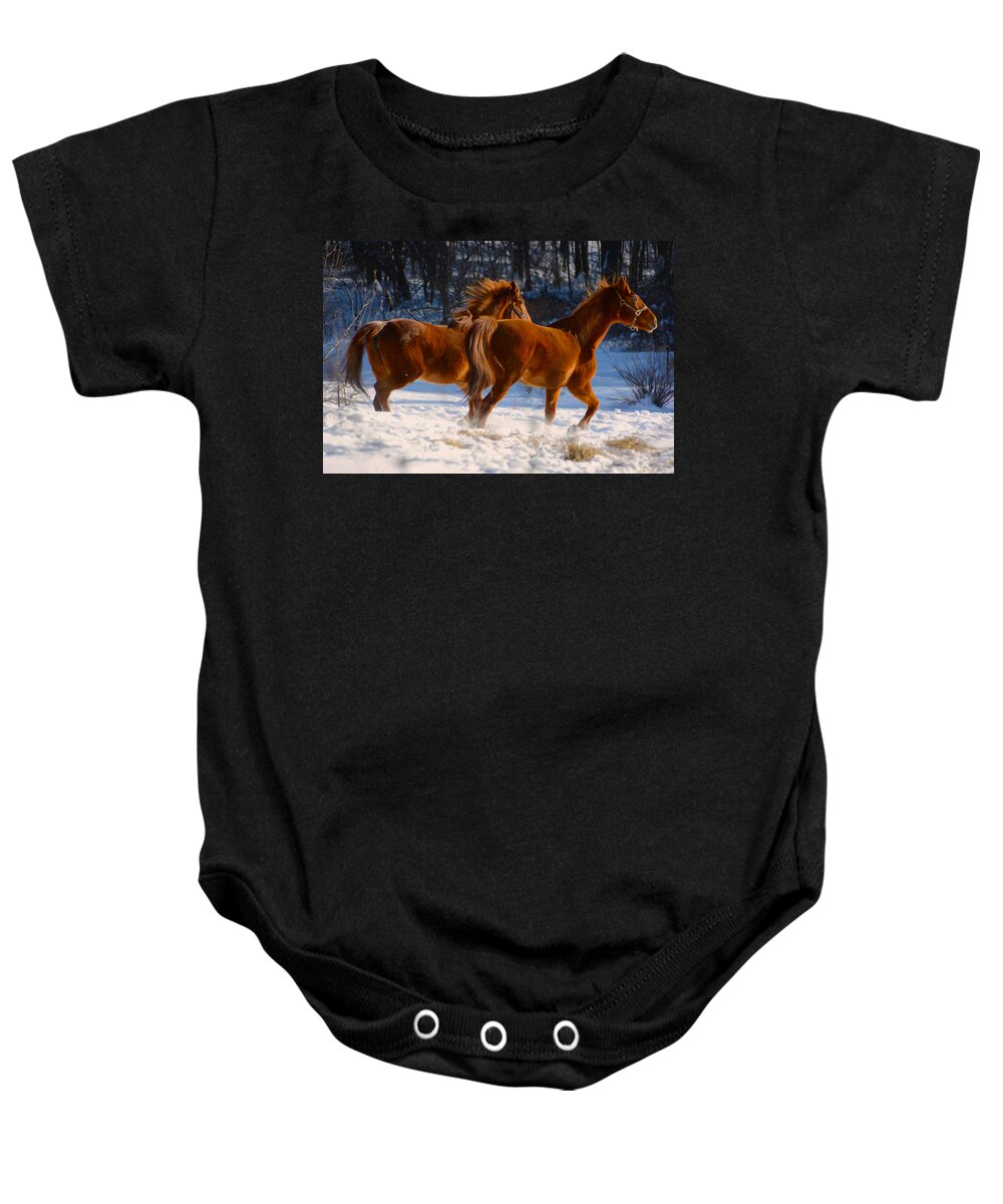 Horse Baby Onesie featuring the photograph Horses in motion by Tracy Winter