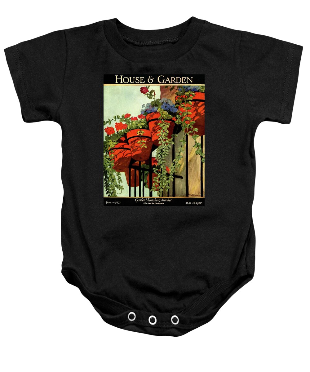 House And Garden Baby Onesie featuring the photograph House And Garden Garden Furnishing Number Cover by Ethel Franklin Betts Baines