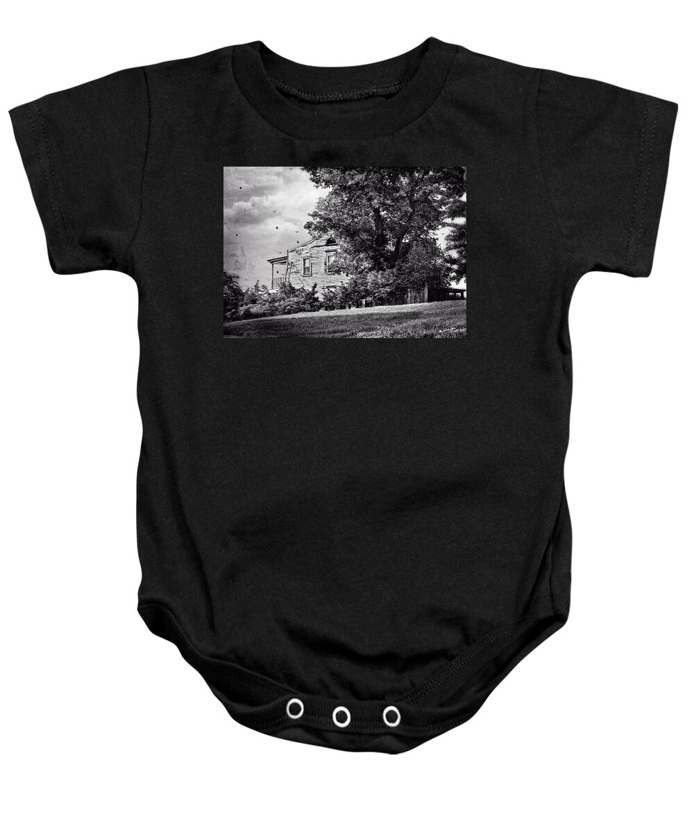 House Baby Onesie featuring the photograph House On The Hill in bw by Madeline Ellis