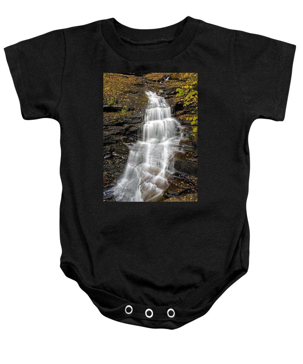 Huron Falls Baby Onesie featuring the photograph Huron Falls by Susan Candelario