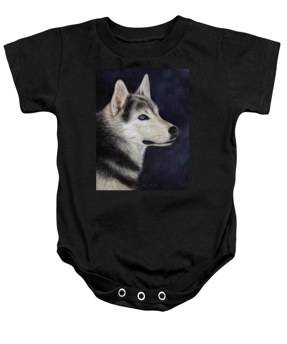 Husky Baby Onesie featuring the painting Husky Portrait Painting by Rachel Stribbling