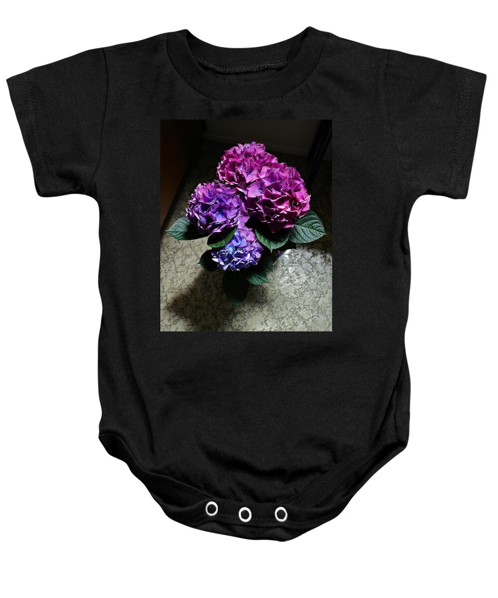 Hydrangea Baby Onesie featuring the photograph Illuminated Hydrangea by Michele Myers