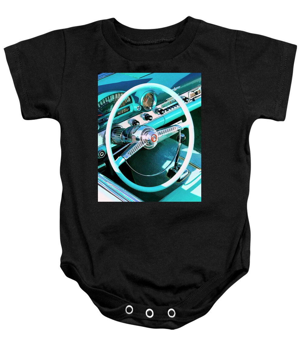Vintage Car Baby Onesie featuring the photograph STEERING NORTHEAST Palm Springs CA by William Dey