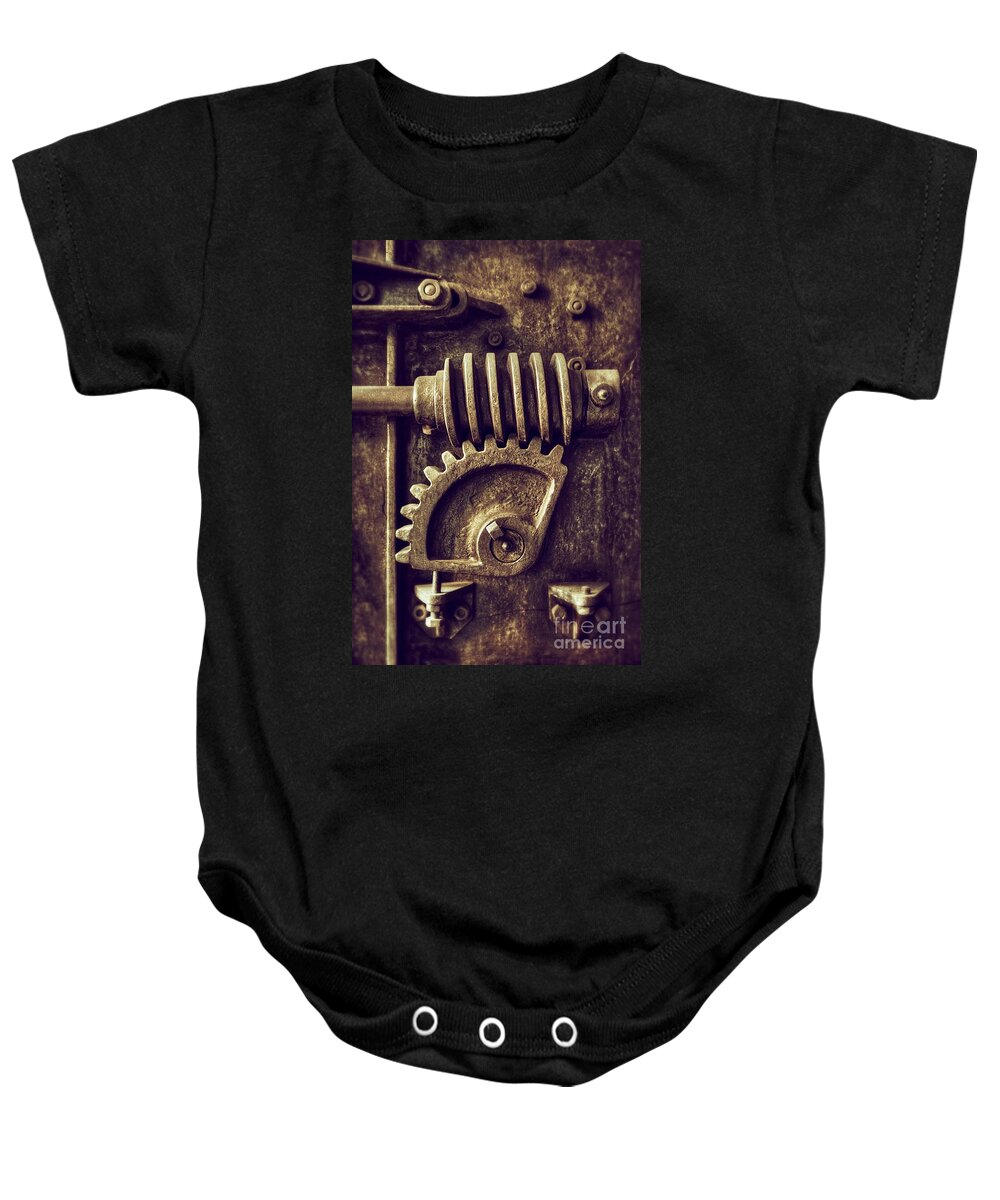 Background Baby Onesie featuring the photograph Industrial Sprockets by Carlos Caetano