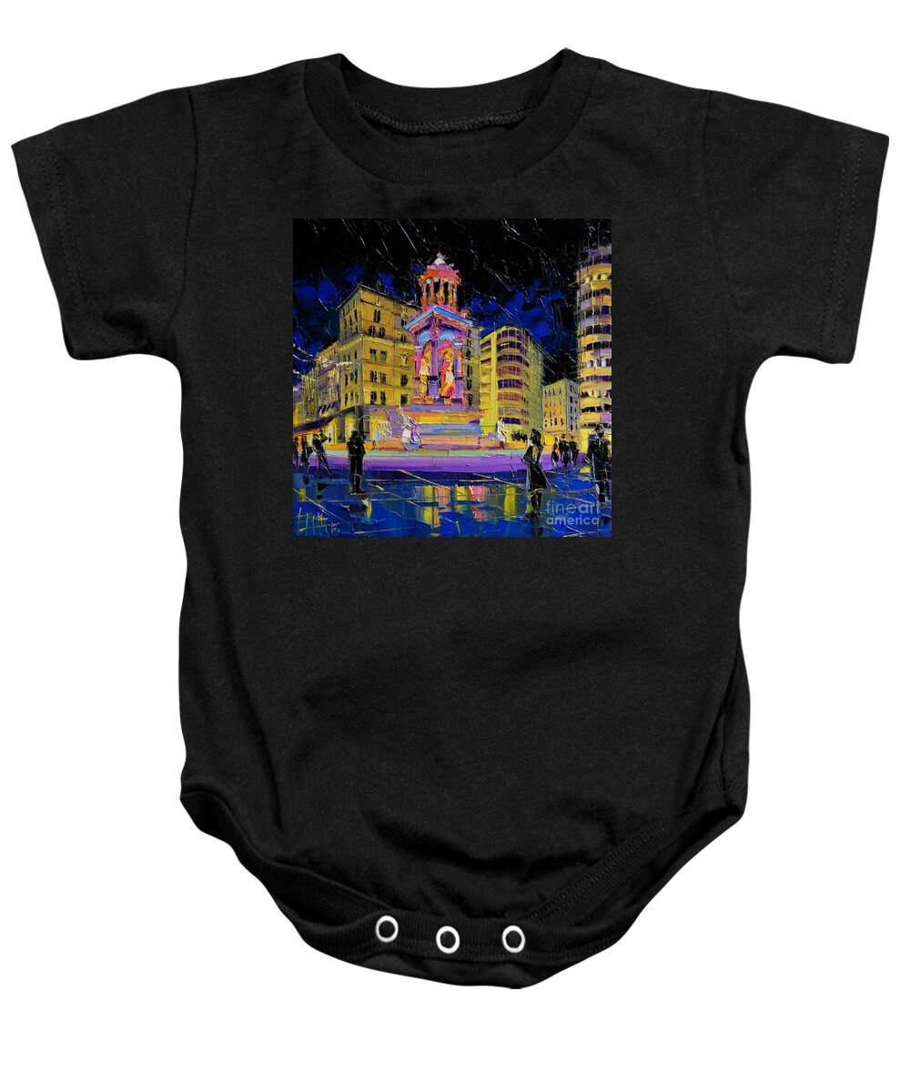 Jacobins Fountain During The Festival Of Lights Baby Onesie featuring the painting Jacobins Fountain During The Festival Of Lights In Lyon France by Mona Edulesco