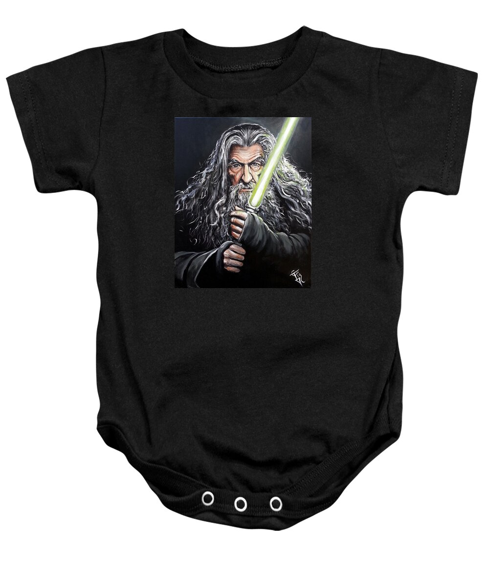 Lord Of The Rings Baby Onesie featuring the painting Jedi Master Gandalf by Tom Carlton