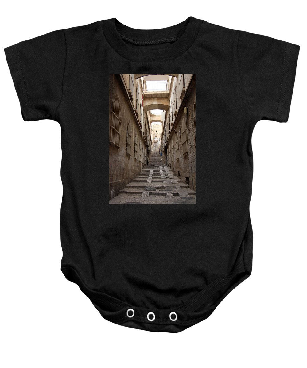 Jerusalem Baby Onesie featuring the photograph Jerusalem Old City Stairs by Munir Alawi